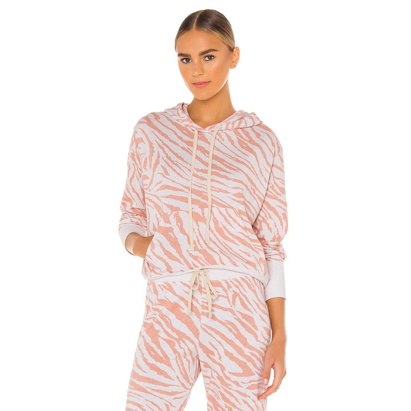 SUNDRY Hoodie XS Orange Zebra Print Long Sleeve Pullover Knit - Picture 1 of 14